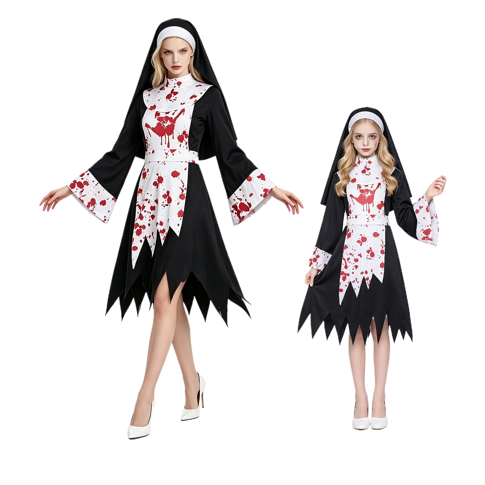 Bathrobe - Women Kids Halloween Scary Dark Nun